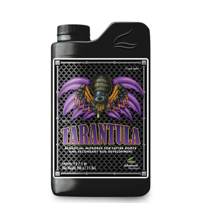 Frasco preto com rótulo de tarântula e texto TARANTULA