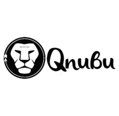 Logótipo preto e branco de leão com texto Qnubu