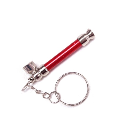Chaveiro com cachimbo metálico vermelho e prateado