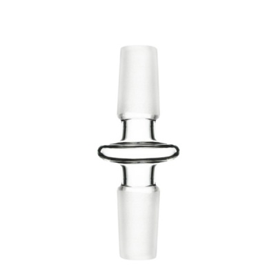 Conector de vidro transparente com extremidades foscas e parte central circular