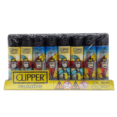 Conjunto de dez isqueiros Clipper reutilizáveis com ilustrações de super-heróis em embalagem amarela