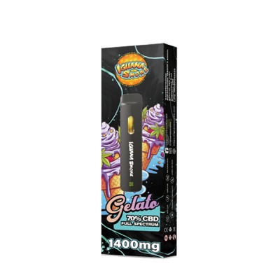 Embalagem de vape IGUANA SMOKE Gelato 70% CBD Full Spectrum 1400mg com ilustração de gelado