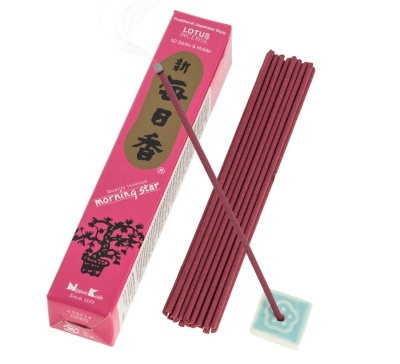 Pacote rosa de incenso Lotus com 50 palitos e suporte cerâmico azul