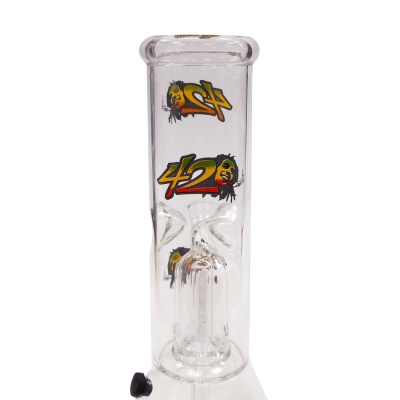 Bong de vidro transparente com decoração colorida 420 e cabeça fumadora