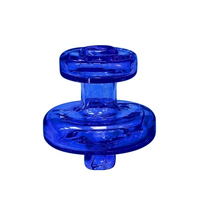 Objeto decorativo de vidro azul translúcido com secções circulares