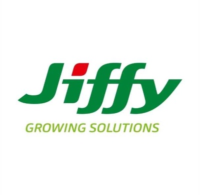Logótipo da marca Jiffy com o texto GROWING SOLUTIONS