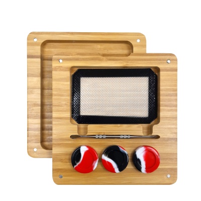 Conjunto de acessórios para tabaco ripado em bambu, silicone e metal
