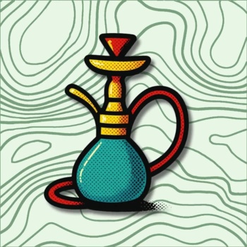 Ilustração colorida de um cachimbo de água com fundo abstrato