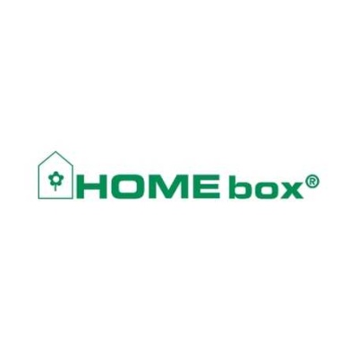 Logótipo verde HOMEbox® com ícone de casa e flor