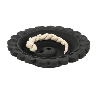 Incensário preto redondo com cordão branco no meio