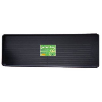 Tabuleiro preto rectangular em plástico com etiqueta verde garden tray