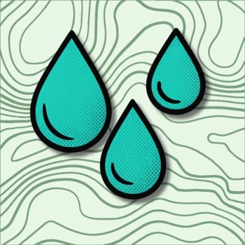 Gotas de água azuis sobre fundo claro com linhas verdes
