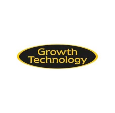 Logótipo oval preto e amarelo com texto Growth Technology