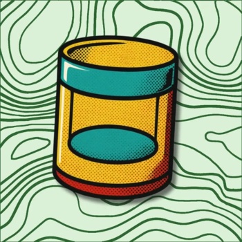 Recipiente cilíndrico colorido com fundo padrão ondulado verde