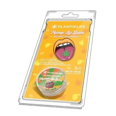 Bálsamo labial PLANTOFLIFE Mango Lip Balm com embalagem amarela e ilustrações de manga