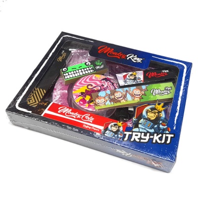 Conjunto Monkey King TRY-KIT com gráficos de macacos e embalagem azul e vermelha