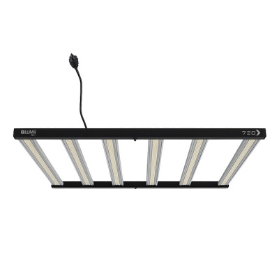 Luminária LED retangular preta com seis barras de luz e cabo elétrico