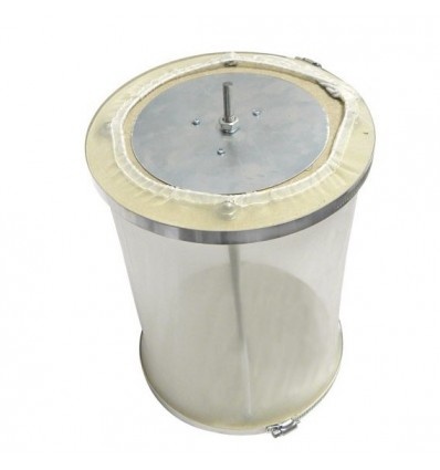 Tambor cilíndrico metálico com superfície transparente e topo em aço inoxidável