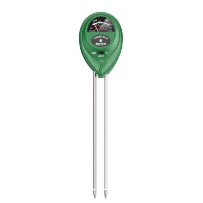 Medidor de solo verde com pinos metálicos e visor colorido