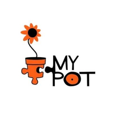 Logótipo com vaso de planta e texto MY POT
