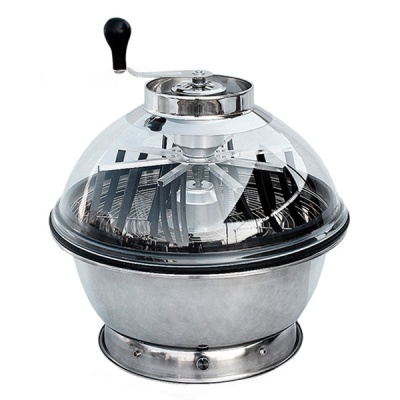 Batedeira manual em aço inox com tampa plástica transparente e pega preta
