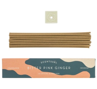 Conjunto de incenso Bitter Pink Ginger com varetas e suporte