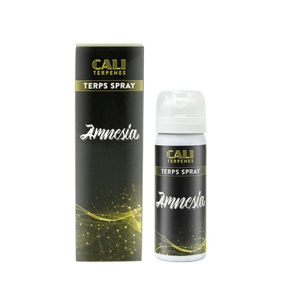 Spray CALI TERPENES TERPS SPRAY Amnesia com embalagem preta e detalhes dourados