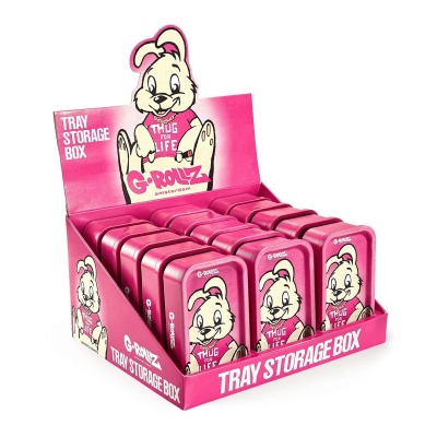 Caixa de armazenamento cor-de-rosa com desenho de coelho e texto THUG FOR LIFE
