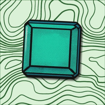 Quadrado turquesa animado sobre fundo com linhas verdes curvas