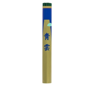 caixa cilíndrica de incenso azul e dourada com caracteres chineses