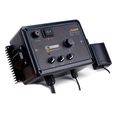 Controlador elétrico preto com botões e interruptor