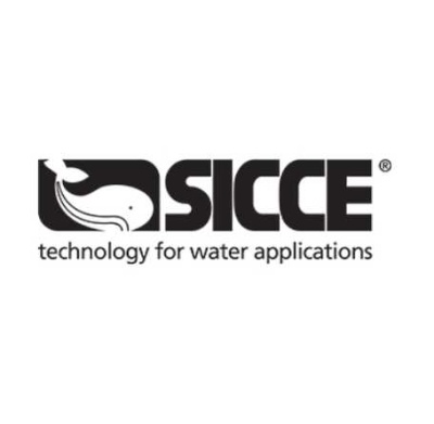 Logótipo SICCE em preto e branco com texto technology for water applications