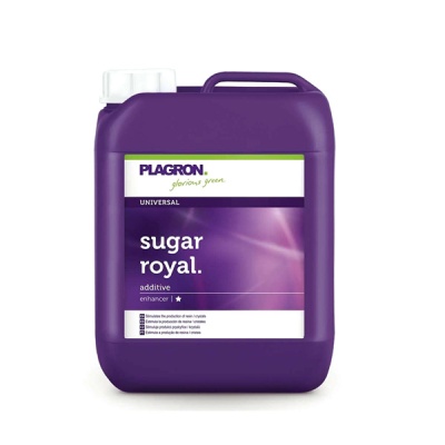 Recipiente roxo de aditivo Plagron Sugar Royal com rótulo branco e roxo