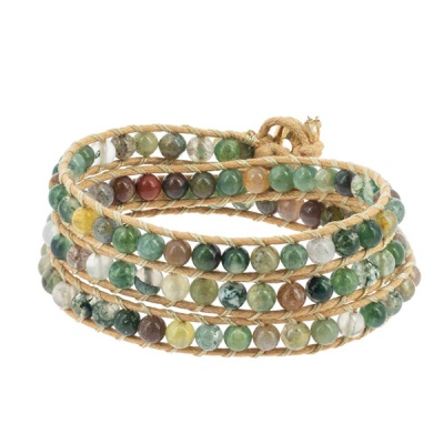 Pulseira wrap com contas coloridas em corda de juta