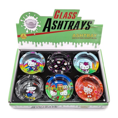 Conjunto de 6 cinzeiros de vidro com desenhos Hello Kitty em embalagem verde