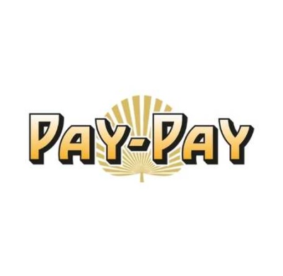 Logótipo com texto PAY-PAY e folha dourada estilizada