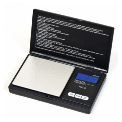 Balança digital MYCO MZ-100 com prato metálico e ecrã azul