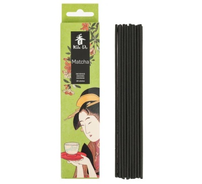 Embalagem verde de incensos Koto Do Matcha com 20 varetas e ilustração japonesa
