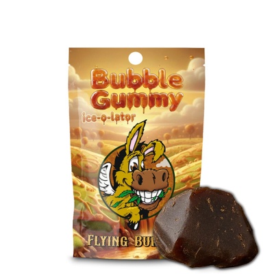 Pacote Bubble Gummy com desenho de burro sorridente e peça marrom do produto