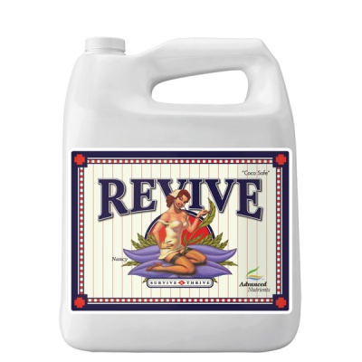 Frasco branco plástico REVIVE com rótulo vintage e mulher sentada em flor roxa