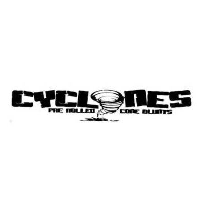 Logotipo em preto e branco com texto CYCLOPES e desenho de tornado