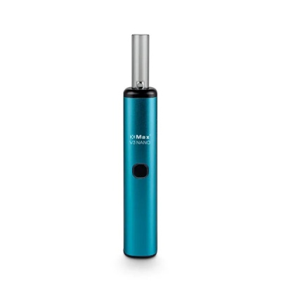 Vaporizador portátil azul com botão preto e tubo transparente