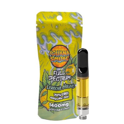 Cartucho descartável para vaporizador e embalagem IGUANA SMOKE full spectrum Lemon Haze.