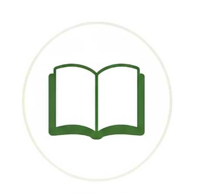 Ícone de livro aberto verde em círculo branco