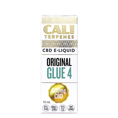 Embalagem branca com dourado de líquido CBD CALI TERPENES ORIGINAL GLUE 4 600mg 10mL