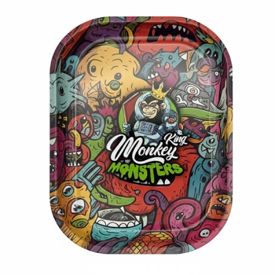 Tabuleiro colorido com ilustrações de monstros e texto King Monkey MONSTERS