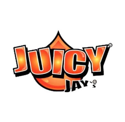 Logótipo JUICY JAYS com texto em laranja e preto sobre gota laranja