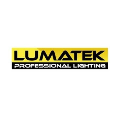 Logótipo LUMATEK PROFESSIONAL LIGHTING em fundo amarelo e preto