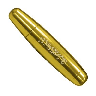 Pente de barba metálico dourado com texto AMEZED