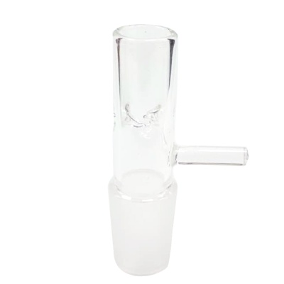 Acessório de vidro transparente cilíndrico com tubo lateral
